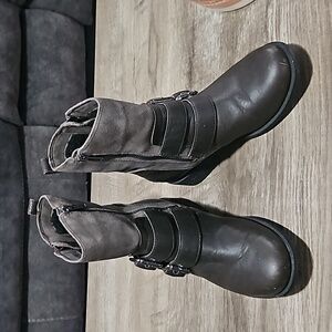 UGG WILDE SLATE LEATHER WATERPROOF SUEDE MOTO BOOTS 6.5